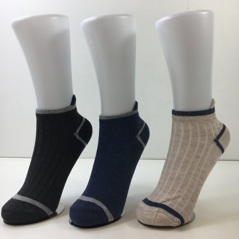 Mens Ankle Socks 3-Pack Blue Beige Black Funky Yet Classy Ribbed